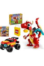 2W1 Lego Creator 3w1 Czerwony Smok 31145+LEGO(R) CREATOR 30691 Mały monster truck do przebudowania+LEGO Torba papierowa mała 6315786