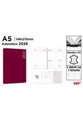 Kalendarz 2026 A5 dzienny czerwony