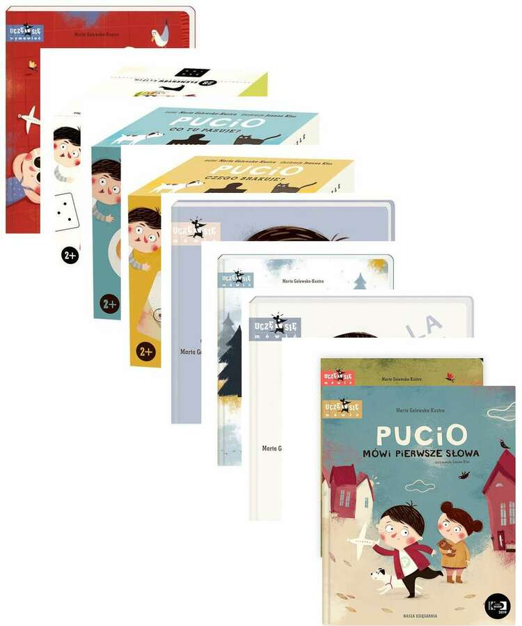 [Zestaw] 9x Pucio - uczy się mówić + mówi pierwsze słowa + i ćwiczenia z mówienia + na wakacjach + Domino + Puzzle Co tu pasuje? + Puzzle Czego brakuje? + Co robi Pucio + Zabawy gestem i dźwiękiem